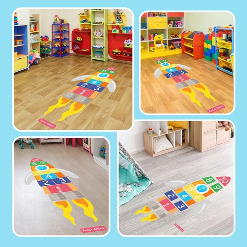 vanco-up Hopscotch Floor Stickers Numbers Game Rocket Pathway Floor Sticker Peel and Stick Floors Hopscotch Decals for Classroom Kids Girl Boy Nursery Playroom