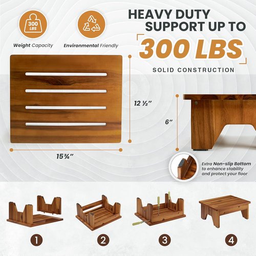 Holana 6" Acacia Wood Step Stool - Heavy Duty 300 Lbs Capacity for Adults & Kids | Ideal for Bathroom & Bedroom