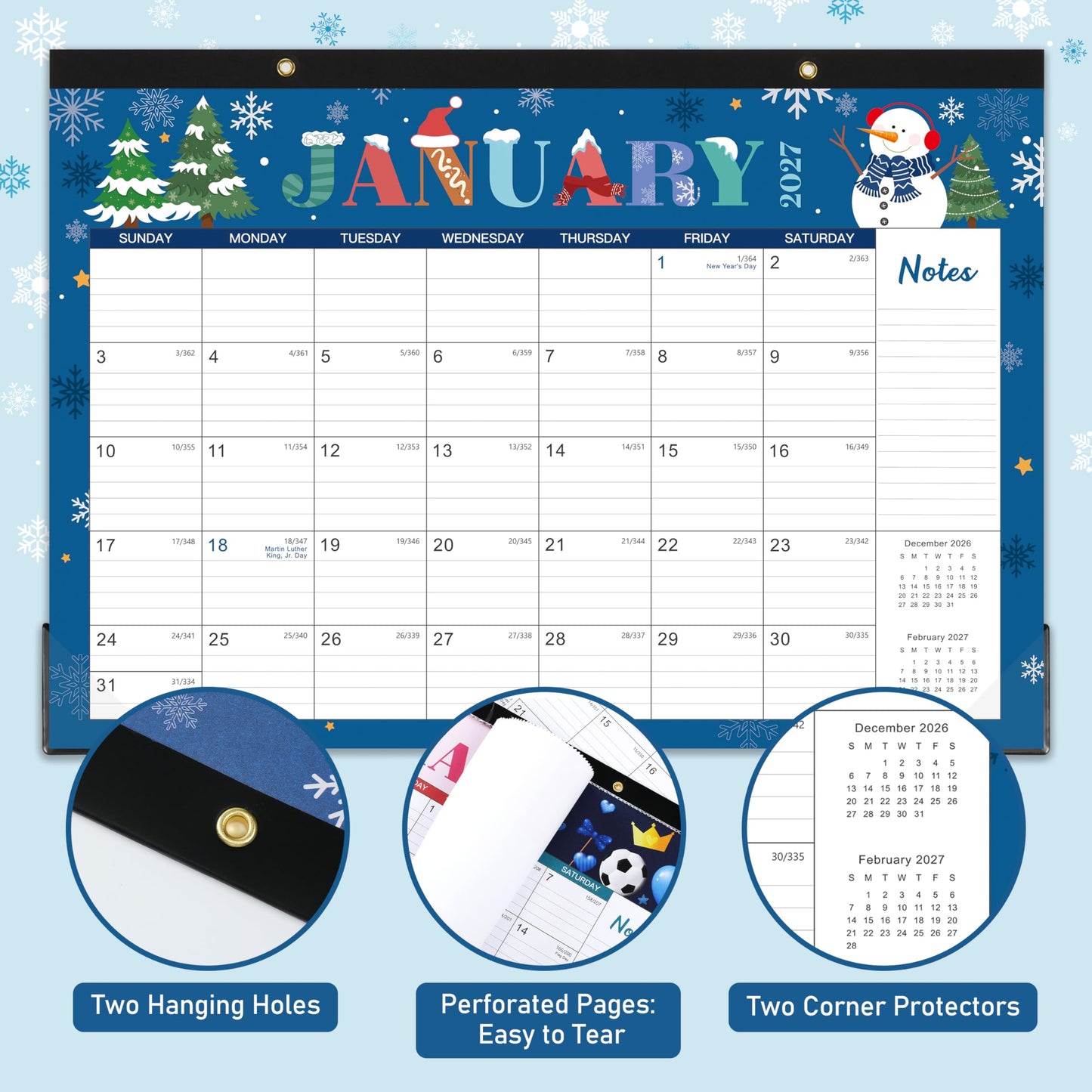 Desk Calendar 2026-2027 - Calendar 2026-2027 from July 2026 to December 2027, 12" x 17", 18 Monthly Desk Calendar with Protector Corner- Holiday Design