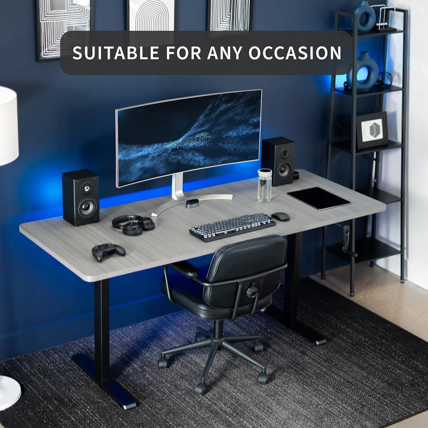 VIVO Manual Height Adjustable Stand Up Desk Frame - Ergonomic 2-Leg Workstation with Hand Crank | Black