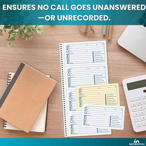 1InTheOffice Phone Message Book 2 Part Carbonless, 5.5" x 11", 2-Part Carbonless, 400-Set/Book - 4 Pack