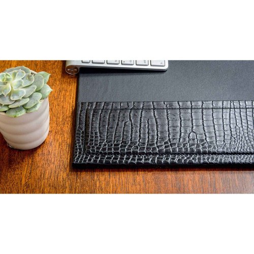 Dacasso Black Crocodile Embossed Leather Desk pad with Side-Rails, 25.5 by 17.25 Inch