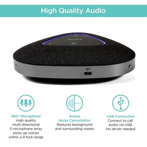iHome Conference Speaker and Microphone, USB and Bluetooth Speakerphone with 3 Noise Cancelling Microphones for Home Office, Compatible with Mac, Windows, iOS, and Android