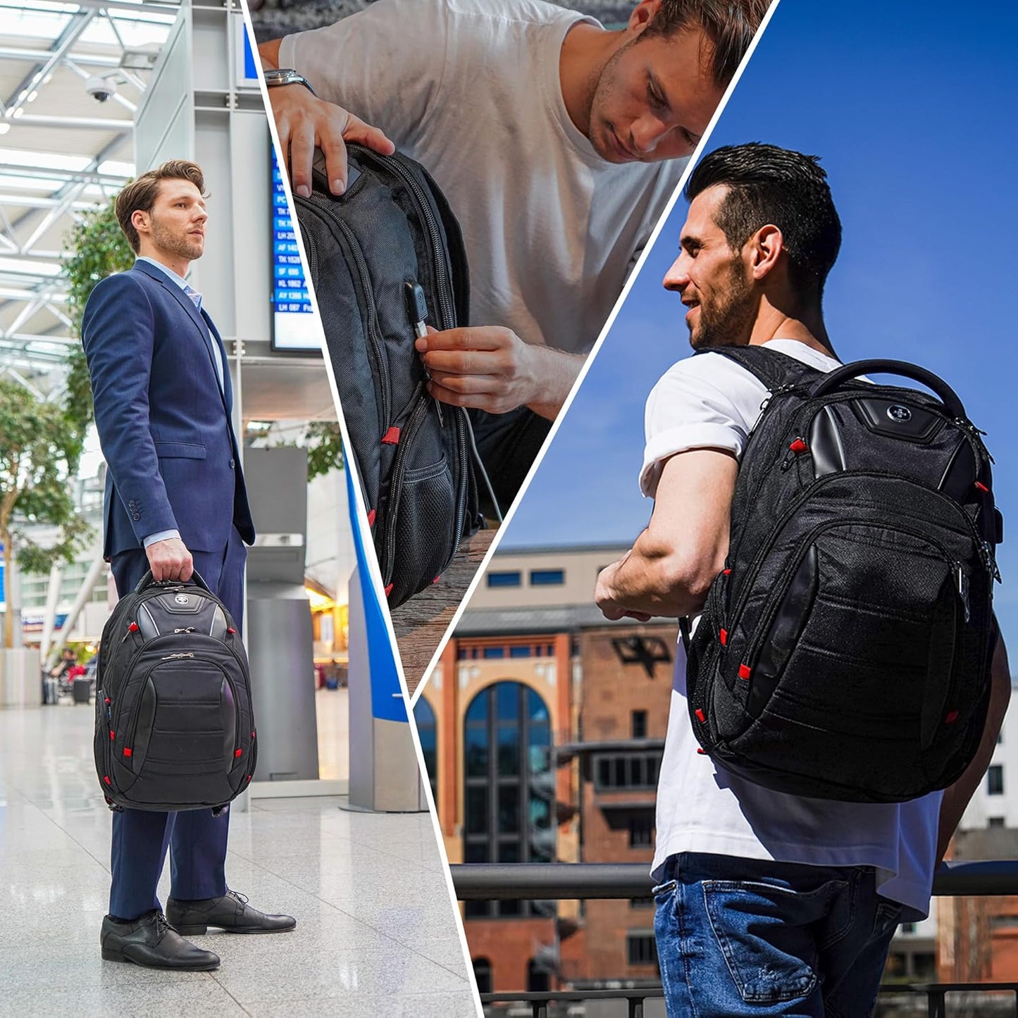 Swissdigital Travel Backpack - TSA Friendly, USB Charging & RFID Protection for 15.6" Laptops - Black | J14-BR