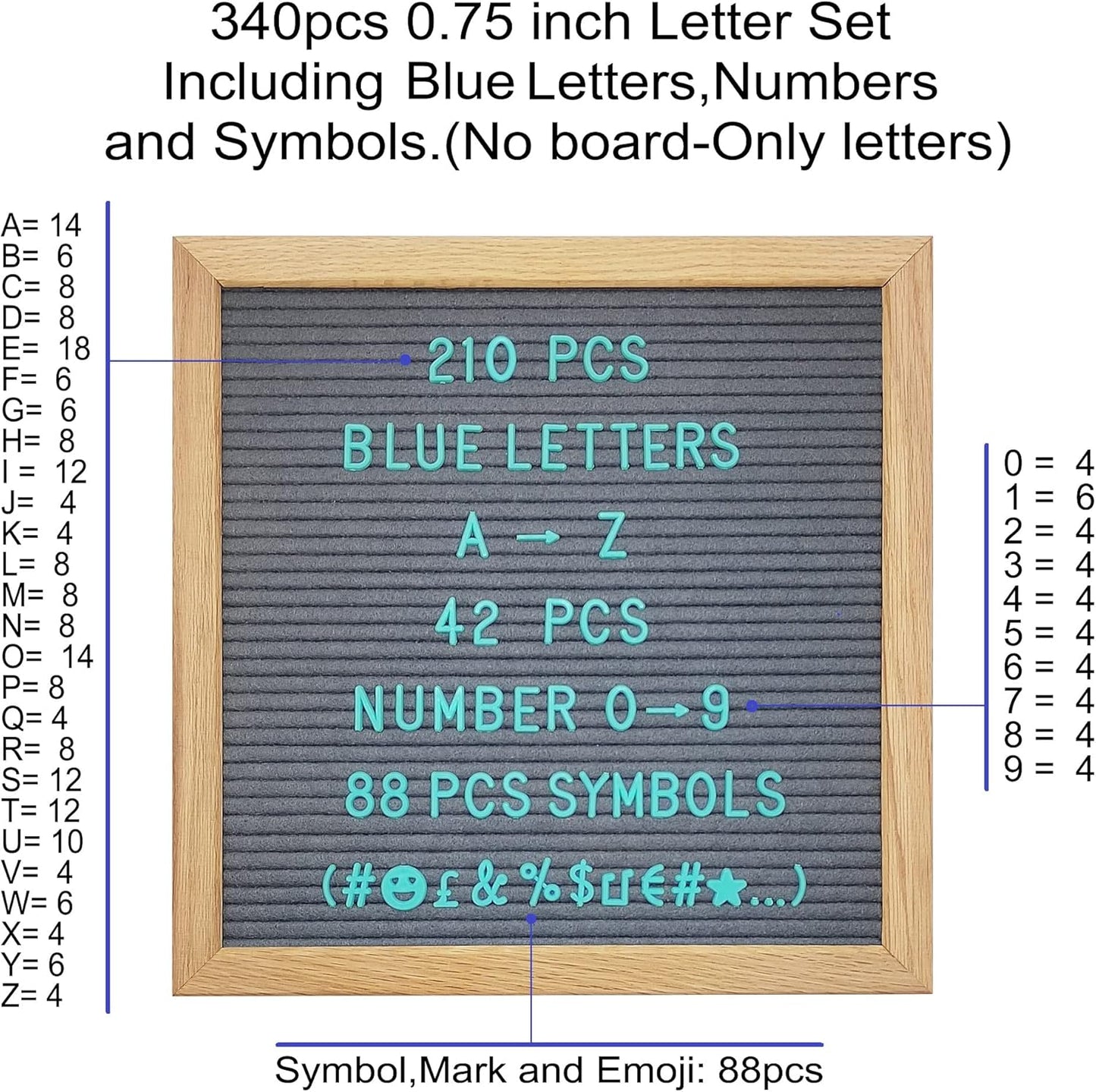 Skiennix Felt Letter Board Letters Set - 340 Pre-Cut 3/4 Inch Blue Letters with Canvas Bag
