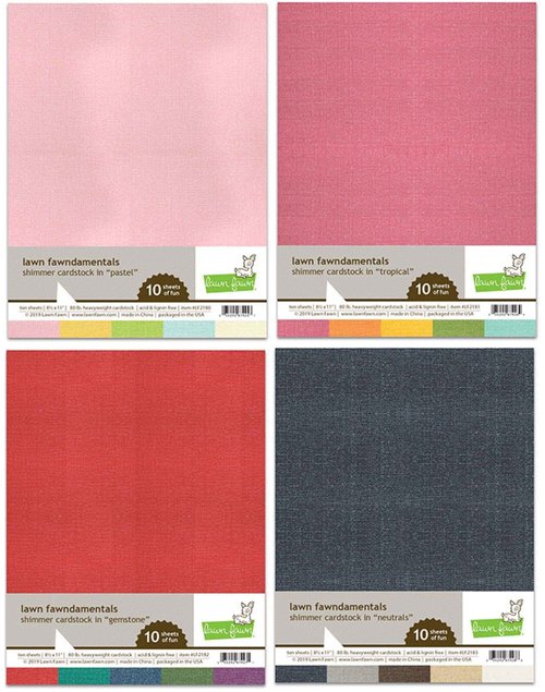 Lawn Fawn Shimmer Cardstock, Pastel, Tropical, Gemstone and Neutrals, 4 Packs, 10 Sheets Each, 40 Sheets, Bundle of 4 Packages (LF2180, LF2181, LF2182, LF2183)