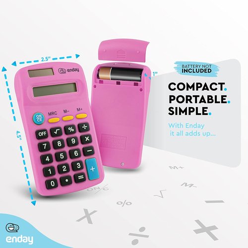 Enday Solar & Battery Operated Calculator - Large Display, Four Functions | Available in Multiple Colors