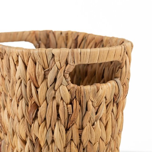 Rlosjin Wicker Trash Can, Bathroom Waste Bin with Built-in Handle Trash Bin, Hand-Woven Water Hyacinth, Wicker Waste Basket, Bedroom, Office, Bathroom Boho Waste Basket, 1 Pack