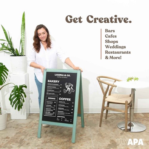 Ilyapa Wooden A-Frame Sign with Eraser & Chalk - 40 x 20 in Magnetic Sidewalk Chalkboard – Turquoise Menu Display for Restaurant, Business Or Wedding