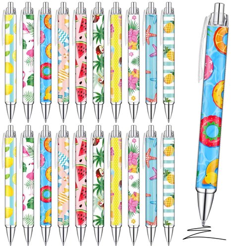 Sinload 100 Pcs Summer Hawaiian Gel Ink Pens Bulk Black Ink Cute Retractable Gel Pens Summer Pens for swimming pool Office School Home Party Decorations Gifts Supplies