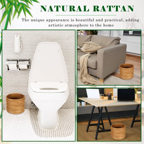 Ziliny 2 Pcs Small Rattan Trash Can Woven Trash Can Handmade Wicker Bathroom Trash Can Cylinder Wicker Waste Basket for Bathroom Home Bedroom Kitchen Storage Office Desktop Essential