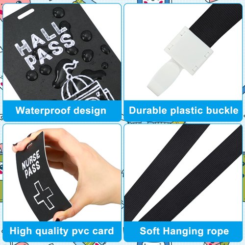 6 Sets Hall Pass Lanyards PVC School Passes for Teachers Unbreakable School Classroom Passes Set Chalkboard Style Hall Passes for Hall Restroom Library Nurse Office Classroom School Teachers Supplies