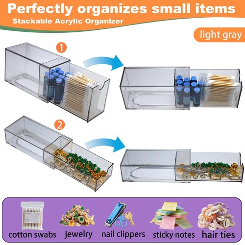 5 Pack Acrylic Makeup Organizer Clear Stackable Storage Drawers Tall Acrylic Bathroom Makeup Organizer for Cosmetic,Beauty Supplies,Ideal for Vanity, Undersink,Cabinet,Desk Home Organization