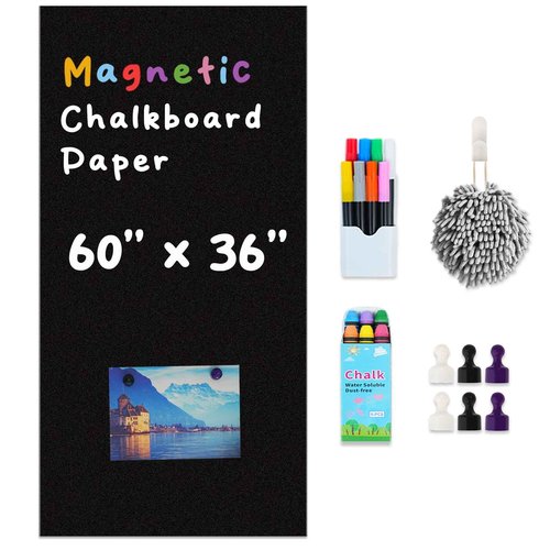 YOUNGJQ Magnetic Chalkboard for Wall 60" x 36" Self Adhesive Blackboard Wallpaper Peel and Stick Wall Decal Roll with Starter Kit for Home Playroom Classroom