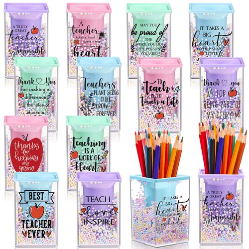 Outus 12 Pcs Thank You Gift Bulk Cute Teacher Appreciation Gifts Teacher Bubble Pen Holder Inspirational Pencil Stationery Organizer Gifts for Teachers Gift from Students