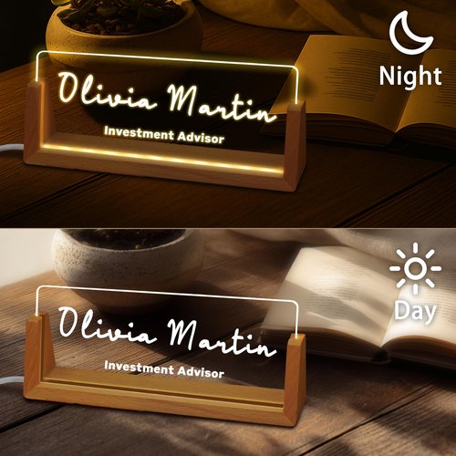 Personalized Light Up Acrylic Desk Name Plate – Custom LED Office Name Sign for Boss, Coworker, Teacher, Employee Appreciation Gift for Women & Men, Modern Office Decor
