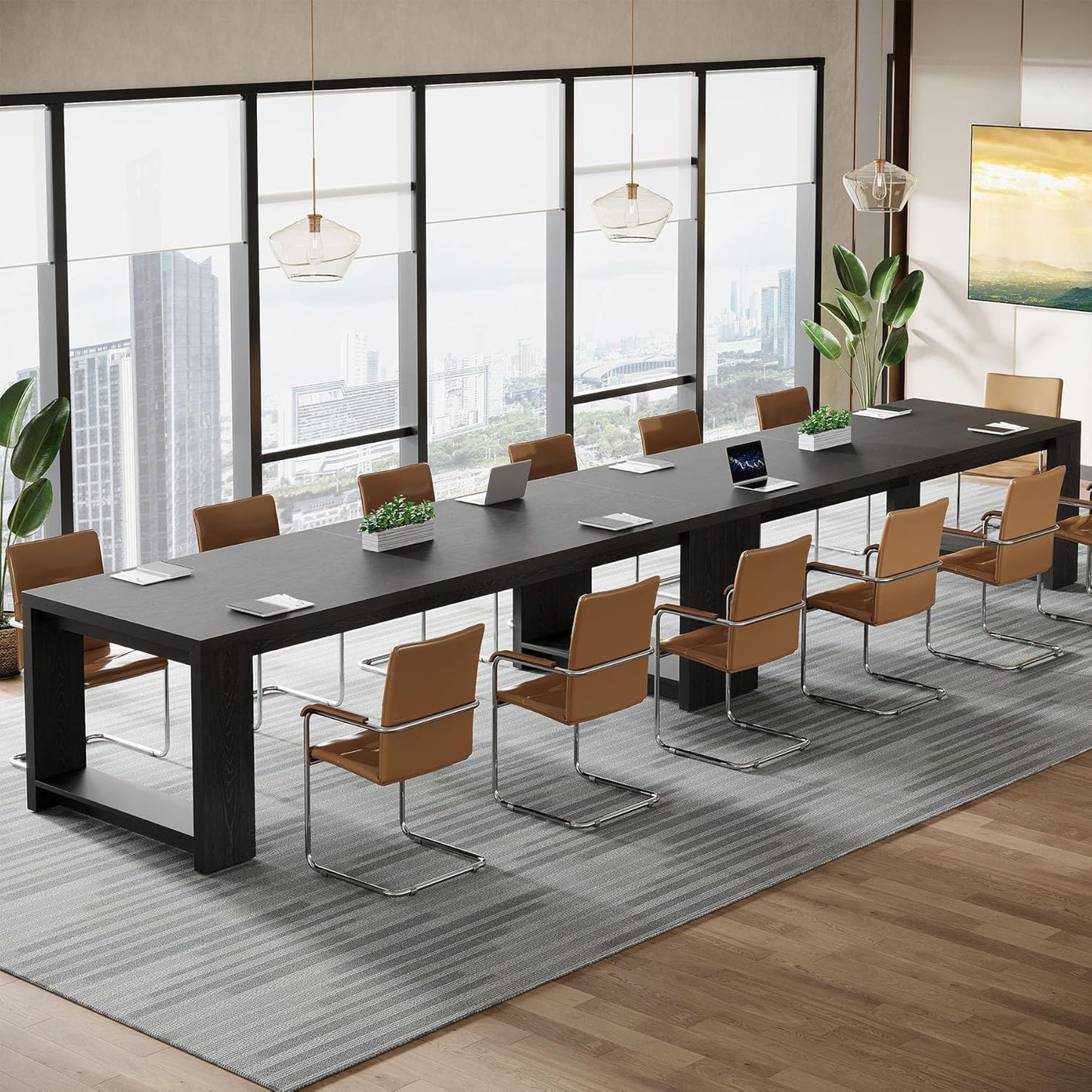 Tribesigns Large Conference Table - 87-Inch Rectangular Meeting Desk for 6-8 | Black Farmhouse Style