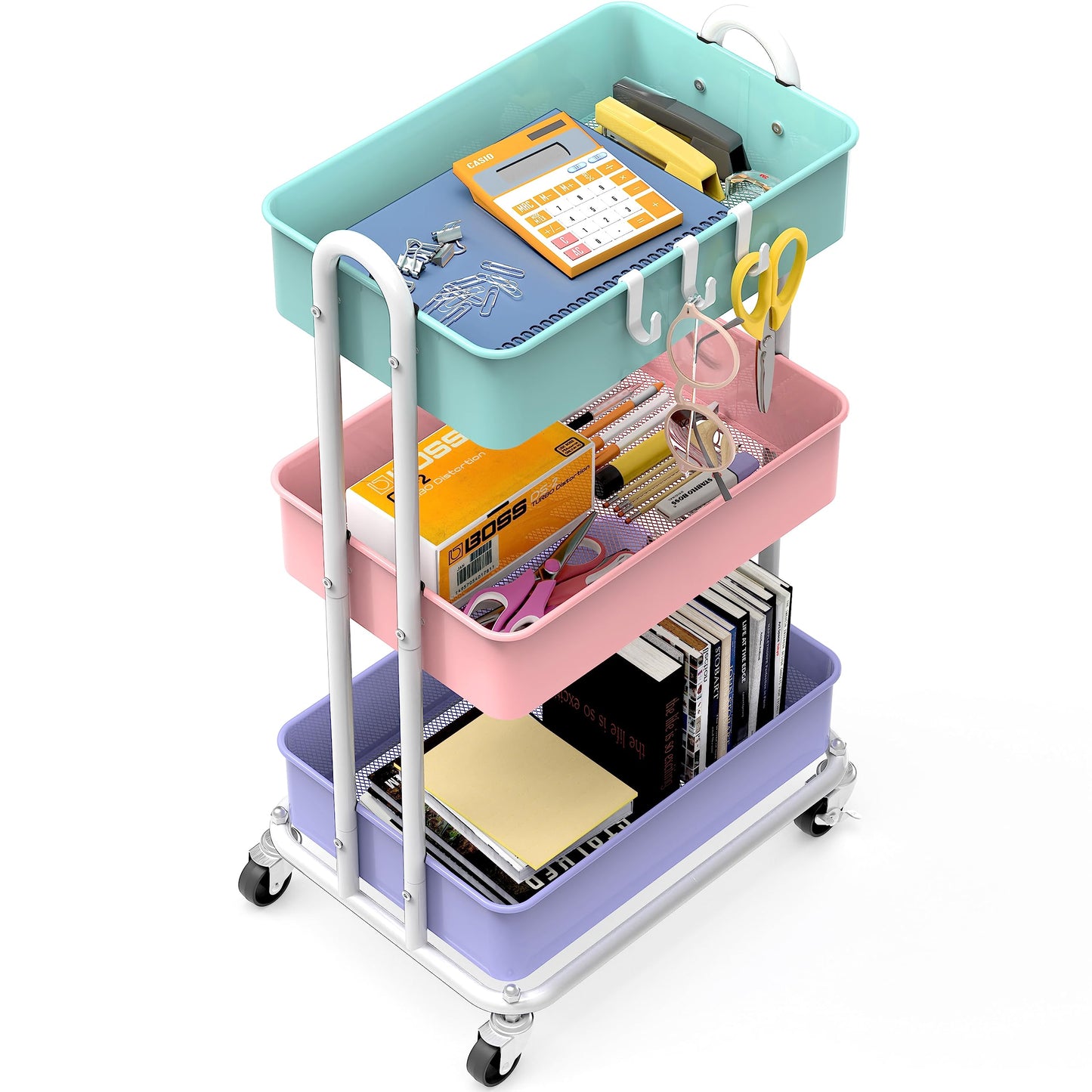 Simple Houseware 3-Tier Heavy Duty Metal Utility Rolling Cart, Multicolor