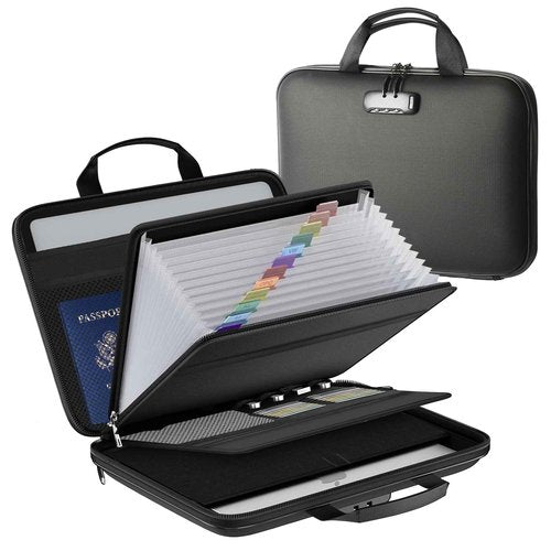 Fireproof Document File Organizer Bag, Black 5200°F Portable File Organizer Handbag With Lock,Hard Case Fireproof Waterproof Important Document Bag,Fire Safe Home Valuables Storage