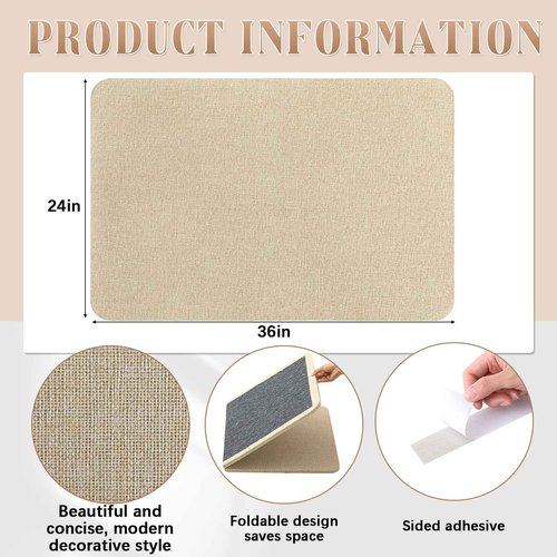 Hahafelt 36"x 24" Linen Fabric Bulletin Board Pinboard for Walls Display Frameless Pinboard Display Notice Memory Board for Office Walls Home Kitchen Easy to Install(Brown)