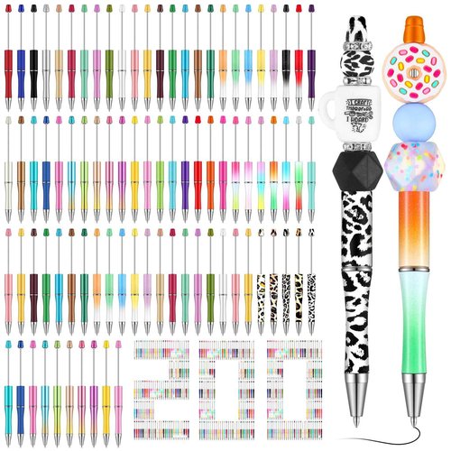 Qilery 200 Pcs Plastic Beadable Pens Kit 55 Kinds Shell Colors Black Ink Cool Bead Ballpoint Assorted Cute Beaded Pens for Students Kids Teacher DIY School Graduation Office Bridal Gift Supplies