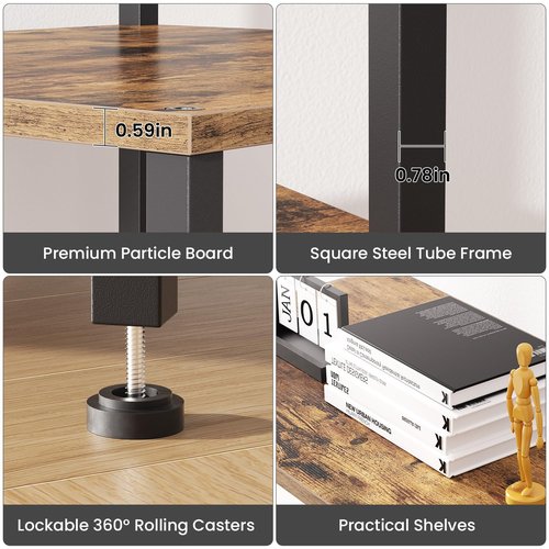 Printer Stand with Charging Station, 49" Tall 4-Tier Printer Stand with Storage, Large Printer Table for Home Office, Kitchen, Living Room, PrinterCart Beside Desk for Printer, Scanner (Rustic Brown)