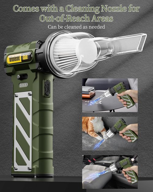 Kocyare Compressed Air Duster,Infinitely Variable Speed，130000RPM Electric Jet Dry Blower with Safety Hammer,Cordless Rechargeable Air Duster for Cleaning PCs/Keyboards/Car Washing (Green)