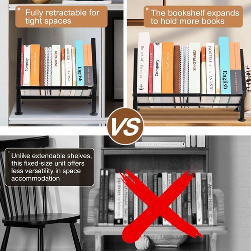 Adjustable Desktop Bookshelf for Desk Book Organizer, Tilting Tabletop Bookshelf in Office Home/Living Room, Vinyl Record Storage Holder Book Rack for Magazine/CDs/Books/Vinyls Display (Black)