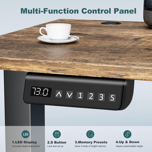 SMUG Standing Desk, 55 x 24 Inch Electric Height Adjustable Computer Desk for Home Office, Sit Stand up Work Gaming Table with Memory Controller/Headphone Hook, Rising Lift Workstation-Rustic Brown