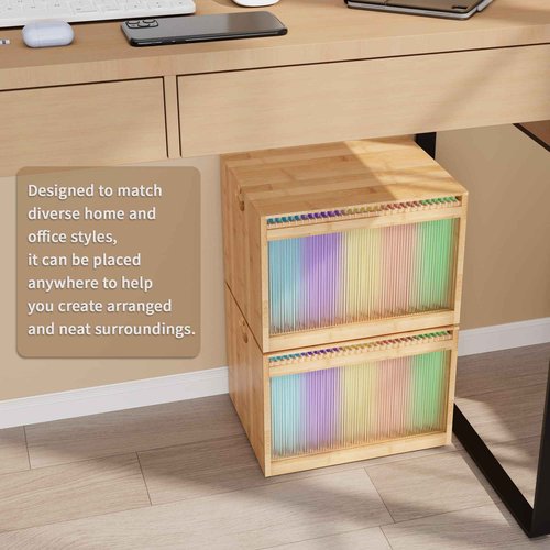 LONTAI Bamboo Hanging File Boxes with Lids 2 Pack, File Organizer Box for Letter/Legal File, File Box with Hanging Folders Acrylic Light Easy Assembly File Storage Boxes for Home Office, Natural