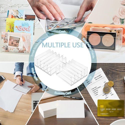 Geetery 4 Pcs Acrylic Cash Tray for Cash Stuffing Mail Sorter Organizer Clear Desk Envelope Organizer for Sorting Mail Envelope Bill Business Card Eyeshadow Palette(5 Slot)