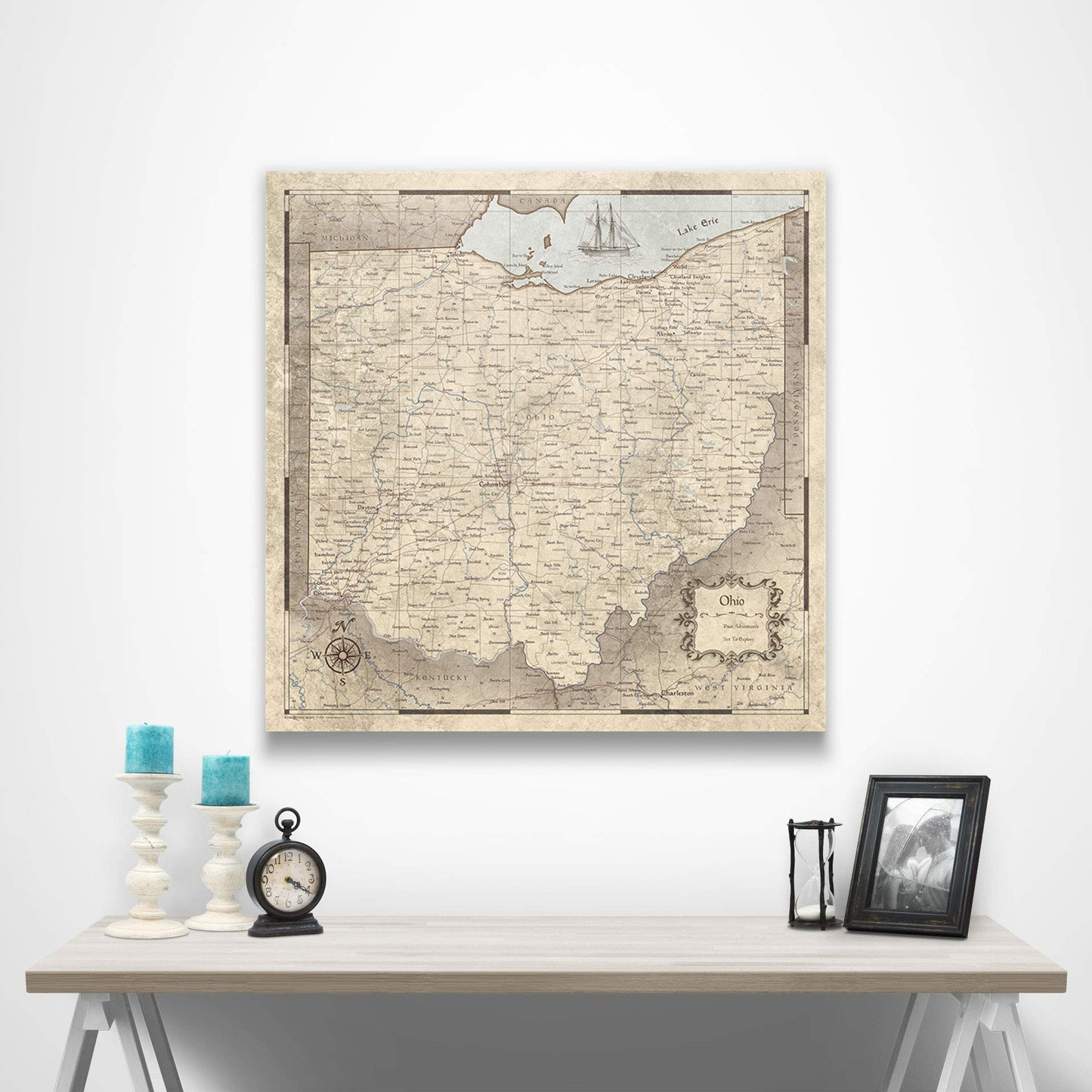 Push Pin Ohio Map Board - With Push Pins to Mark Ohio Travel - Handmade in Ohio, USA - Design: Rustic Vintage