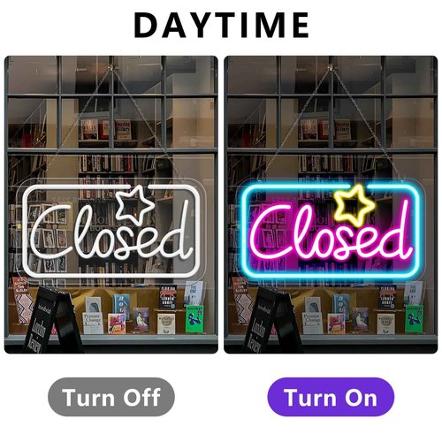 Neon Closed Signs for Business, 16.5''x 9'' Closed Sign LED, Super Bright Closed Neon Sign(Yellow&Red&Blue), with ON/OFF Switch & Adapter, Ideal for Window, Wall, Bars, Retail Store, office, etc.