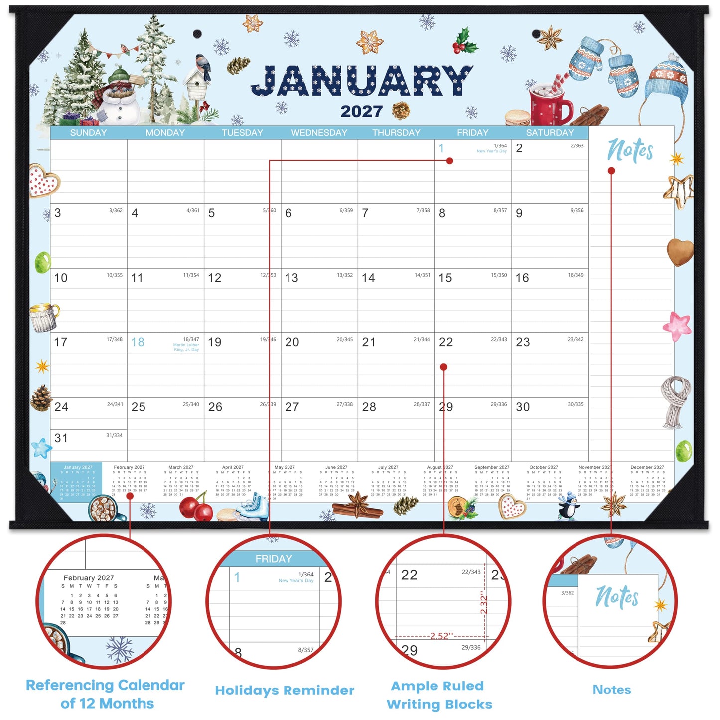 2026-2027 Desk Calendar - Large Desk Calendar 2026-2027, Jul.2026 - Jun.2027, 22" x 17", 12 Months Desktop Calendar with Corner Protectors, Desk Pad, Large Ruled Blocks - 12 Different Themes