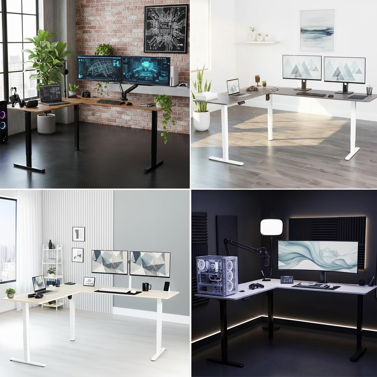 VIVO Corner Standing Desk, 63 x 47 inch Reversible L-Shaped Workstation, Electric Height Adjustment, Home, Office, and Reception Rooms, Dark Gray Table Top White Frame, DESK-E3CTWG-47