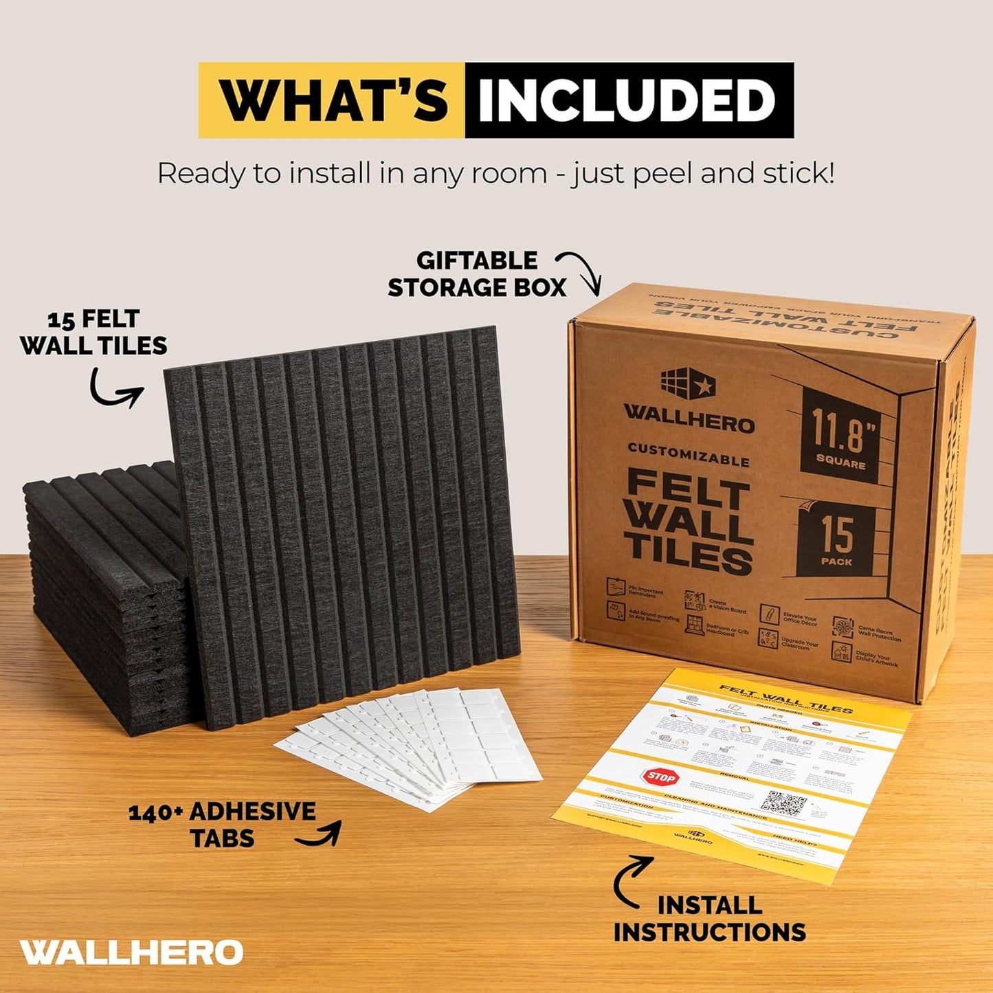 WALLHERO Large Bulletin Board - 59"x36" Tack Board | 15 Pack Cork Board Alternative for Walls