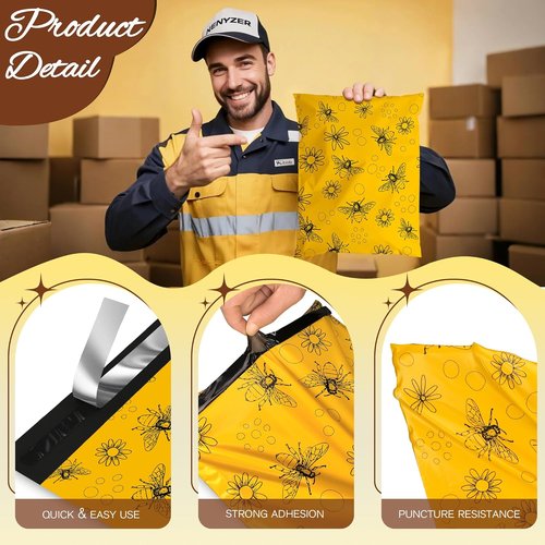Bees Poly Mailer - Waterproof 10x13 Inch Shipping Bags | 100 Pcs Tear-Resistant Self-Seal Mailing Bags