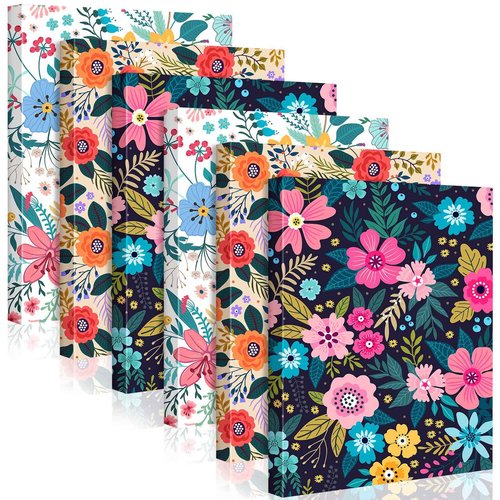 Yinder 6 Pieces Floral Hardcover 3 Ring Binder 1 Inch Round Rings with Interior Pockets Decorative Vintage Cute Flower Binders Hardcover for Letter Size Paper Organizer for School Office