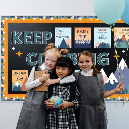 Mountains Bulletin Board Decorations, Moving Mountain Motivational Classroom Decoration Mountains Positive Sayings Accents Poster Cutouts Library Back to School Wall Decor for Teacher(Keep Climbing)