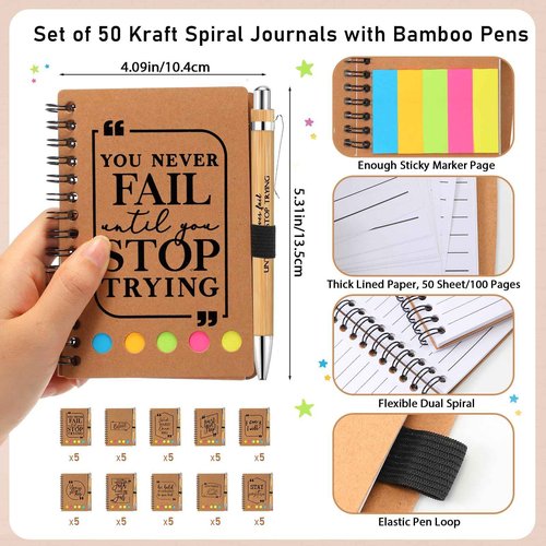 Tenceur 50 Sets Employee Appreciation Gifts Bulk Customer Service Week Inspirational Spiral Notebook with Sticky Note Pen Medical Assistant Notepad for Emergency Nurses Teacher Coworkers Vet Tech
