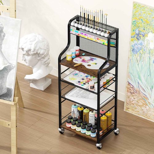 PAPAGIFTREE 4 Tier Rolling Utility Cart with 360° Lockable Wheels, Art Cart for Art Organizer and Storage, for Supply Studio, Rolling File Cart for Paper Organizer and Office Organization, Home