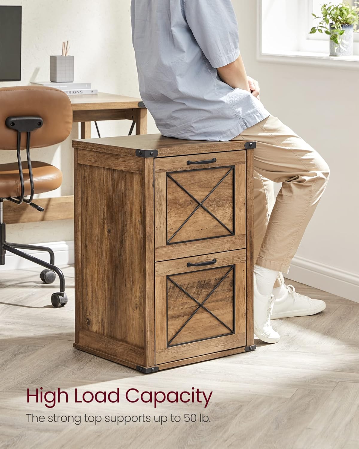 VASAGLE File Cabinet - Modern Farmhouse Filing Cabinet with 2 Drawers for A4 & Letter Size - Honey Brown