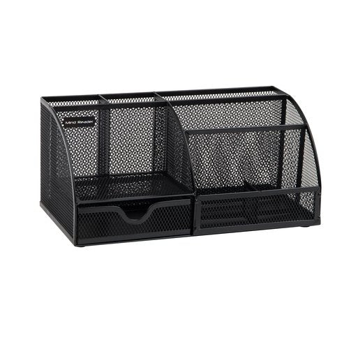 Mind Reader Desktop Organizer, File Storage, Accessory Storage, Workspace, Office, Metal Mesh, 11" L x 5.5" W x 5.25" H, Black