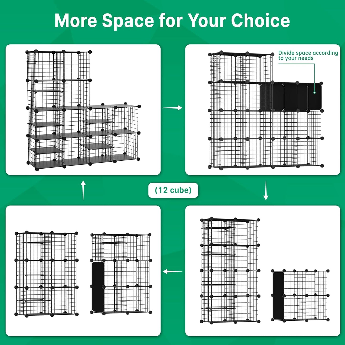 Wire Cube Storage Organizer - Sturdy Metal Grids | 12 to 14 Cubes for Bedroom, Living Room, Office