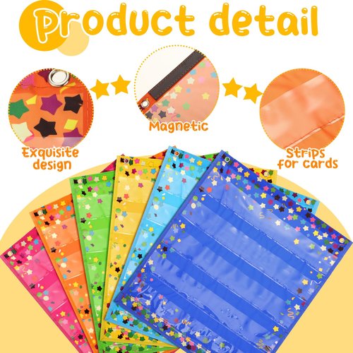 Ctosree 6 Pcs Confetti Colorful Magnetic Pocket Chart Squares Mini Pocket Charts for Teacher Organizer Resources for Sentence Strips Cards Supplies, 14" x 17"