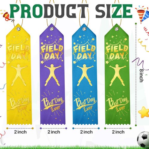 Berlune 200 Pcs Field Day Ribbons Bulk Best Day Ever Award Ribbon Participation Ribbon Honorable Mention Prize Ribbons with Event Card and Rope for Competition Sports Event Contest
