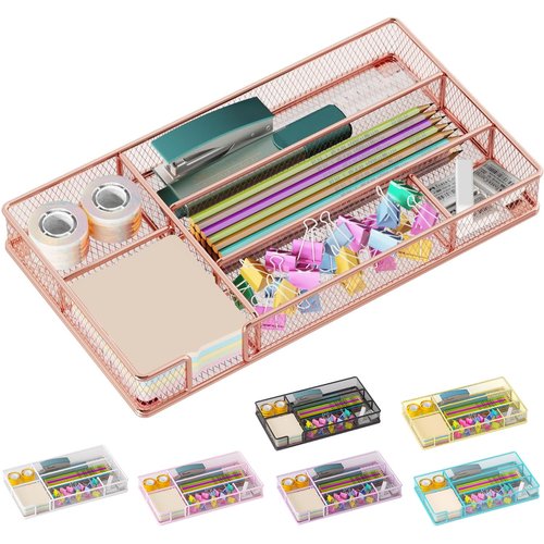 Becomrock Desk Drawer Organizer Tray, Mesh Desk Organizer, Office Drawer Organizer, Desk Accessories & Workspace Organizers, Suitable for Tools, Pencils, Office Supplies Storage (Rose Gold)
