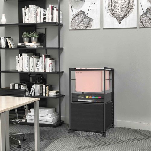 VECELO Mobile Filing Cabinet with Hanging Folders, Vertical File Cart, Spacious Storage Drawer Design, Ideal for Home Office Organization, Letter Size Compatibility, Black