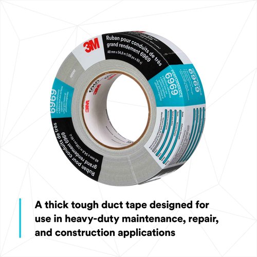3M Extra Heavy Duty Duct Tape 6969, Silver, 48 mm x 54.8 m, 10.7 mil, 1 Roll