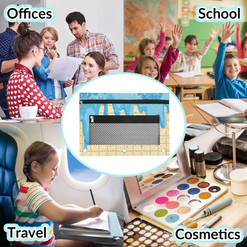 Gumuslen Blue Ice Cream Pencil Pouch for 3 Ring Binder Waffles Biscuit Pencil Case Bag with Clear Window Zipper Pockets for Kids Girls Boys Students School College Supplies 2 Pack